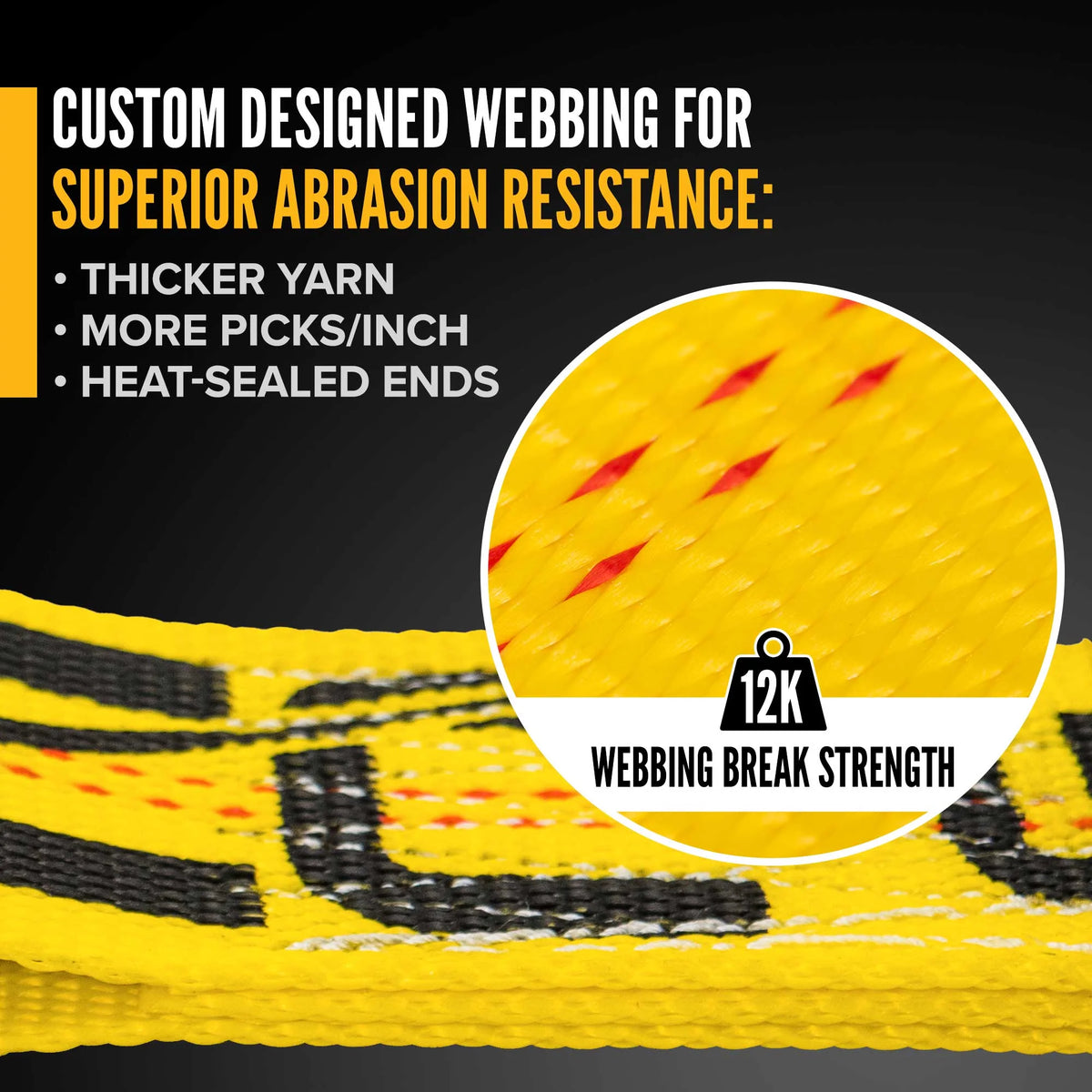 2" x 20' Winch Strap with Chain Extension | Yellow