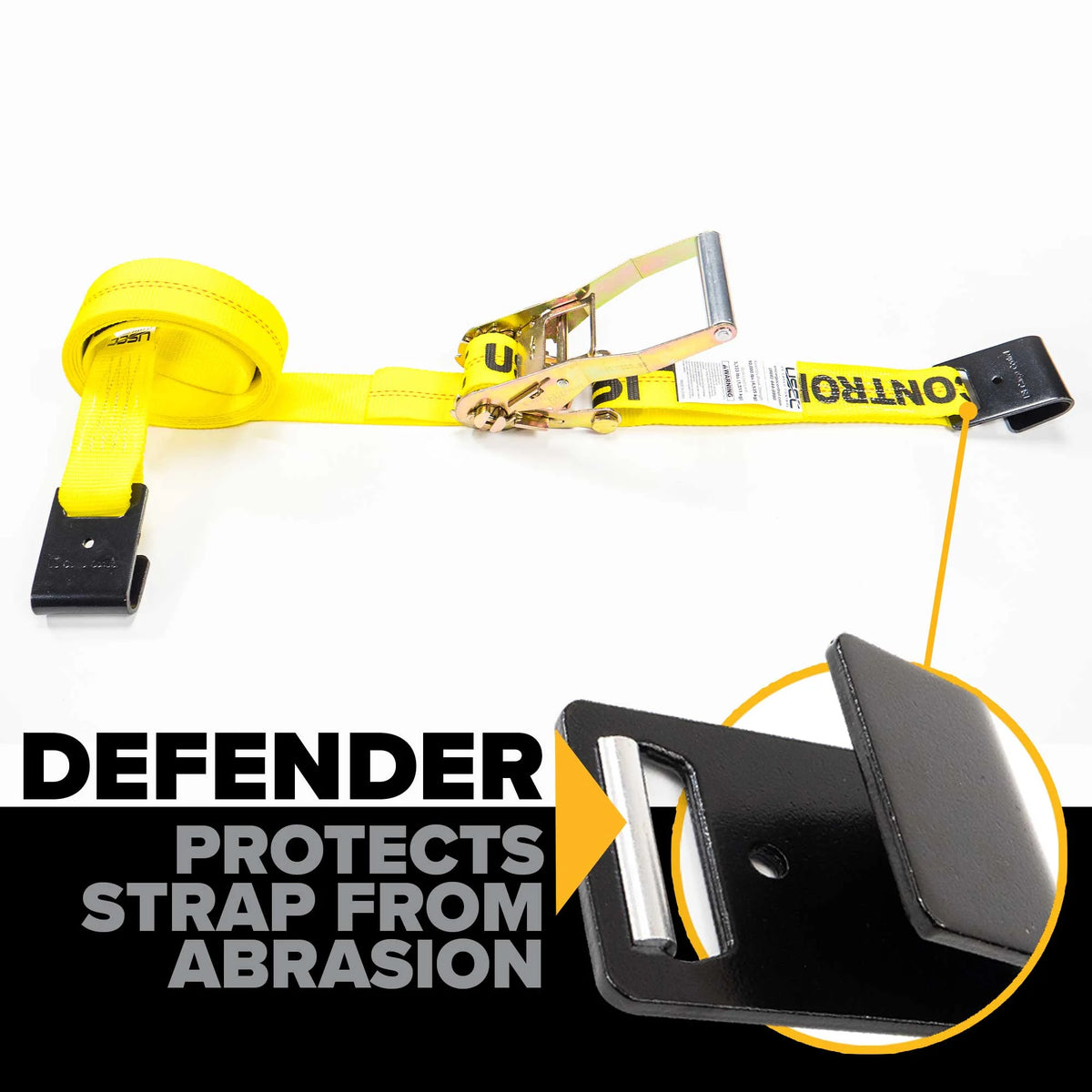 2" x 18' Ratchet Strap with Flat Hooks | Yellow