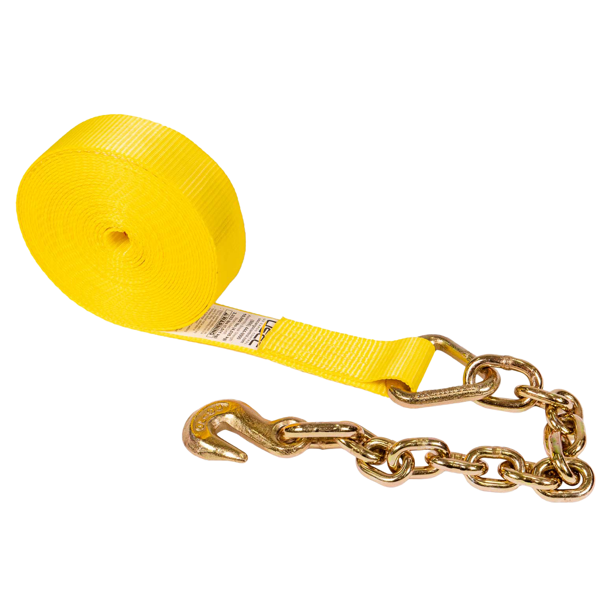 2" x 20' Winch Strap with Chain Extension | Yellow
