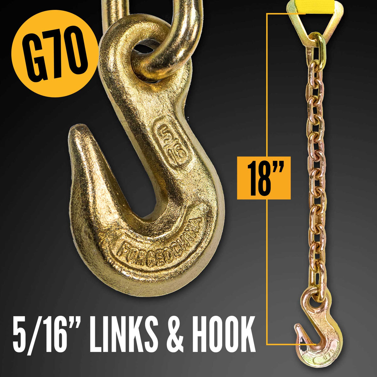 2" x 20' Winch Strap with Chain Extension | Yellow