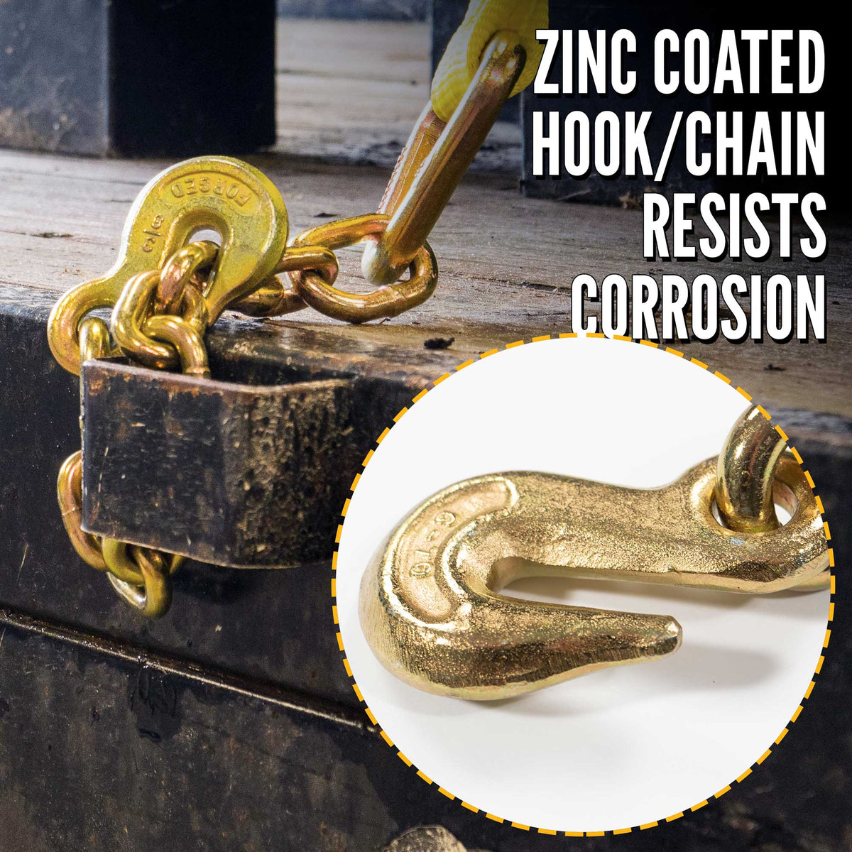 2" x 20' Winch Strap with Chain Extension | Yellow