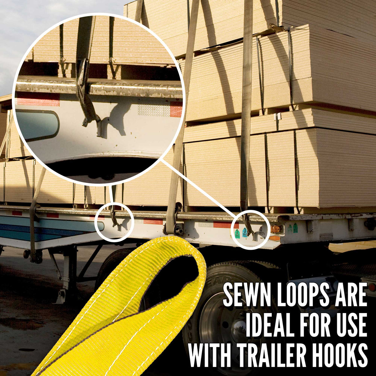 4" x 30' Winch Strap with Twisted Sewn Loop | Yellow