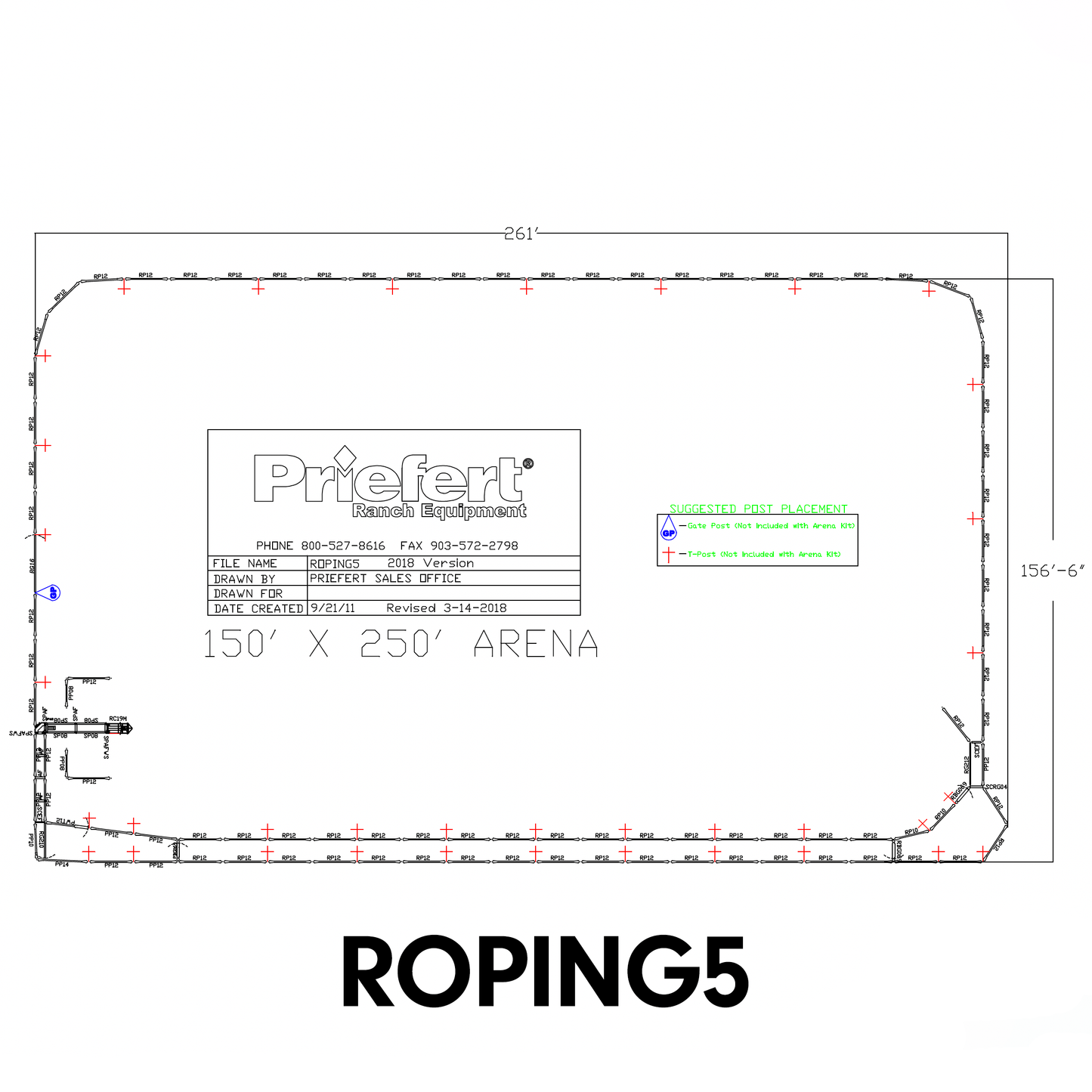 150' x 250' Roping Arena w/6' Return Alley