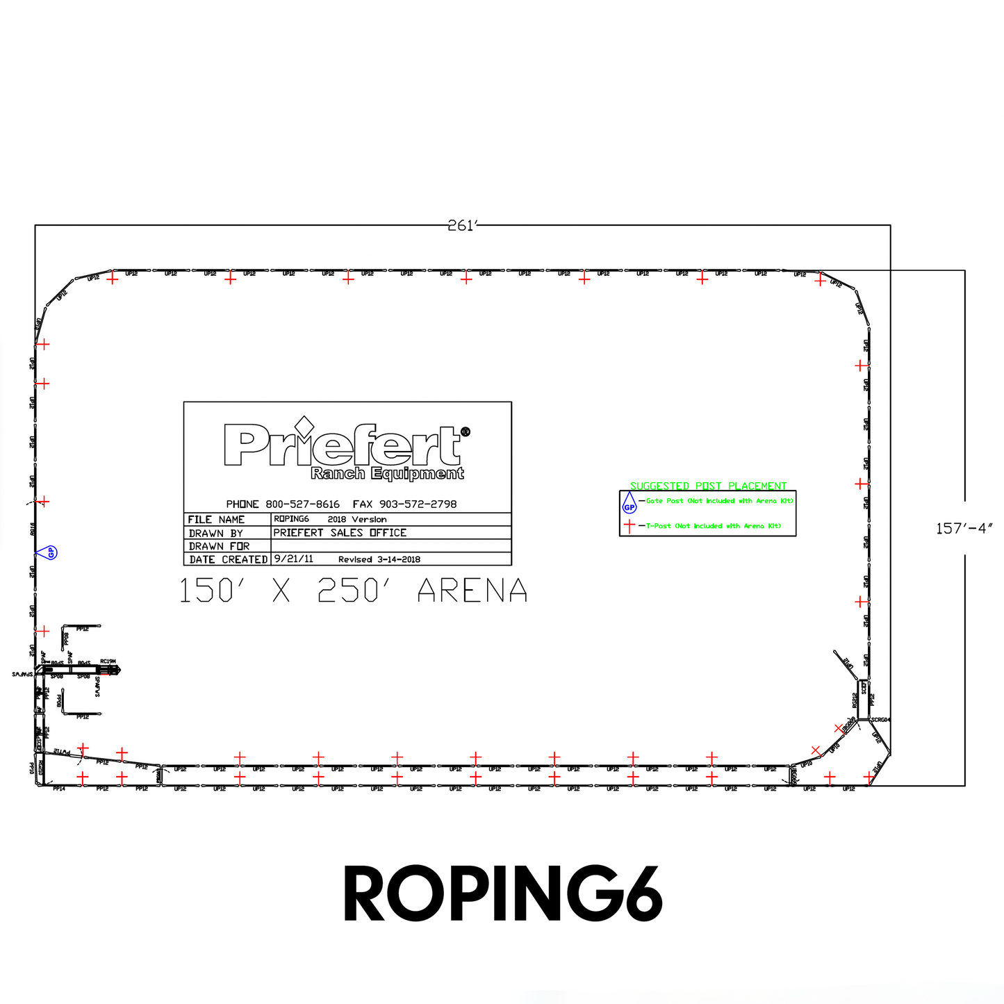 150' x 250' Roping Arena w/6' Return Alley
