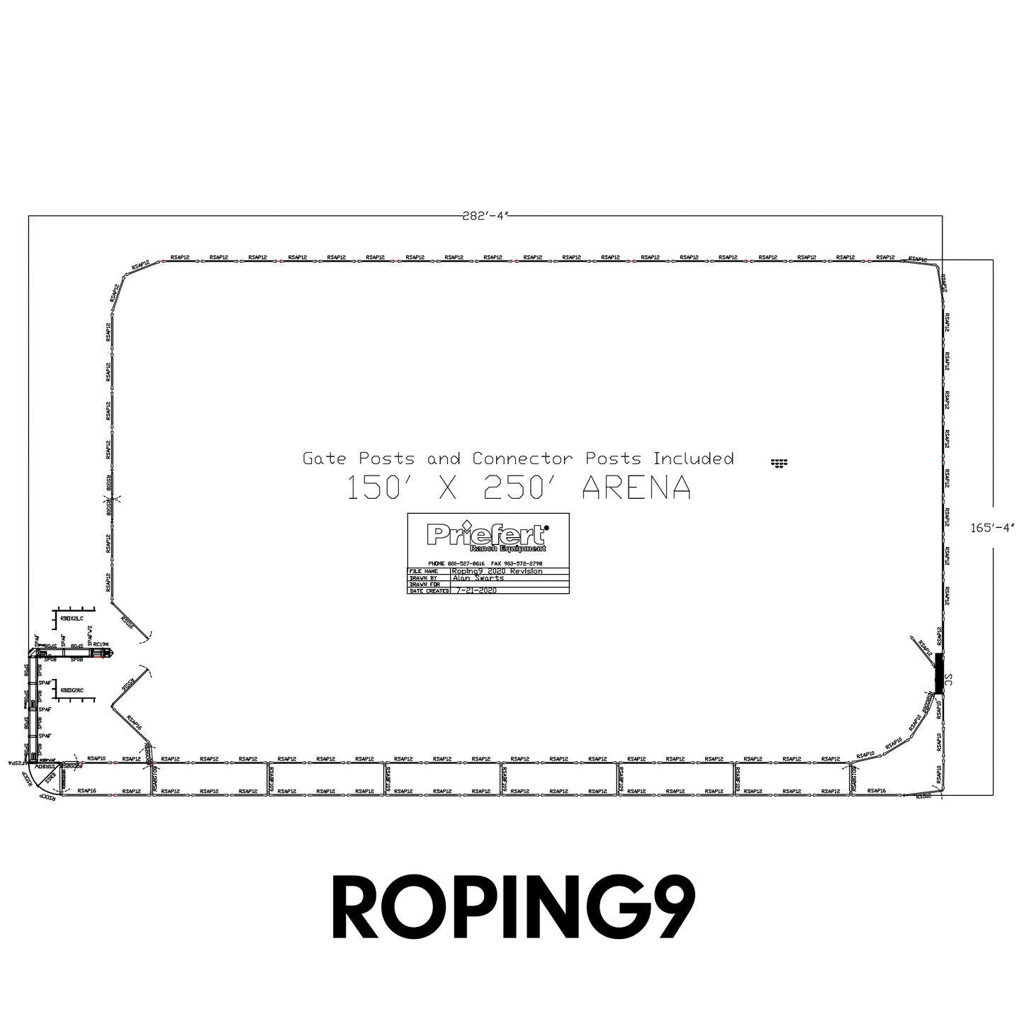 150' x 250' Roping Arena w/10' Return Alley
