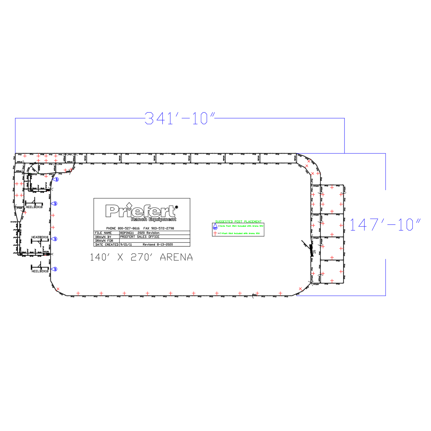 140' x 270' Combination Team/Calf Roping Arena w/Premier Panels & 10' Return Alley - ROPING11