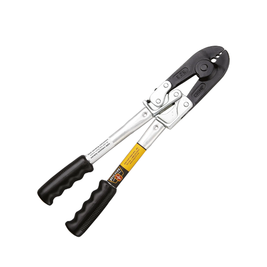 A Stay-Tuff fence crimping tool with black handles