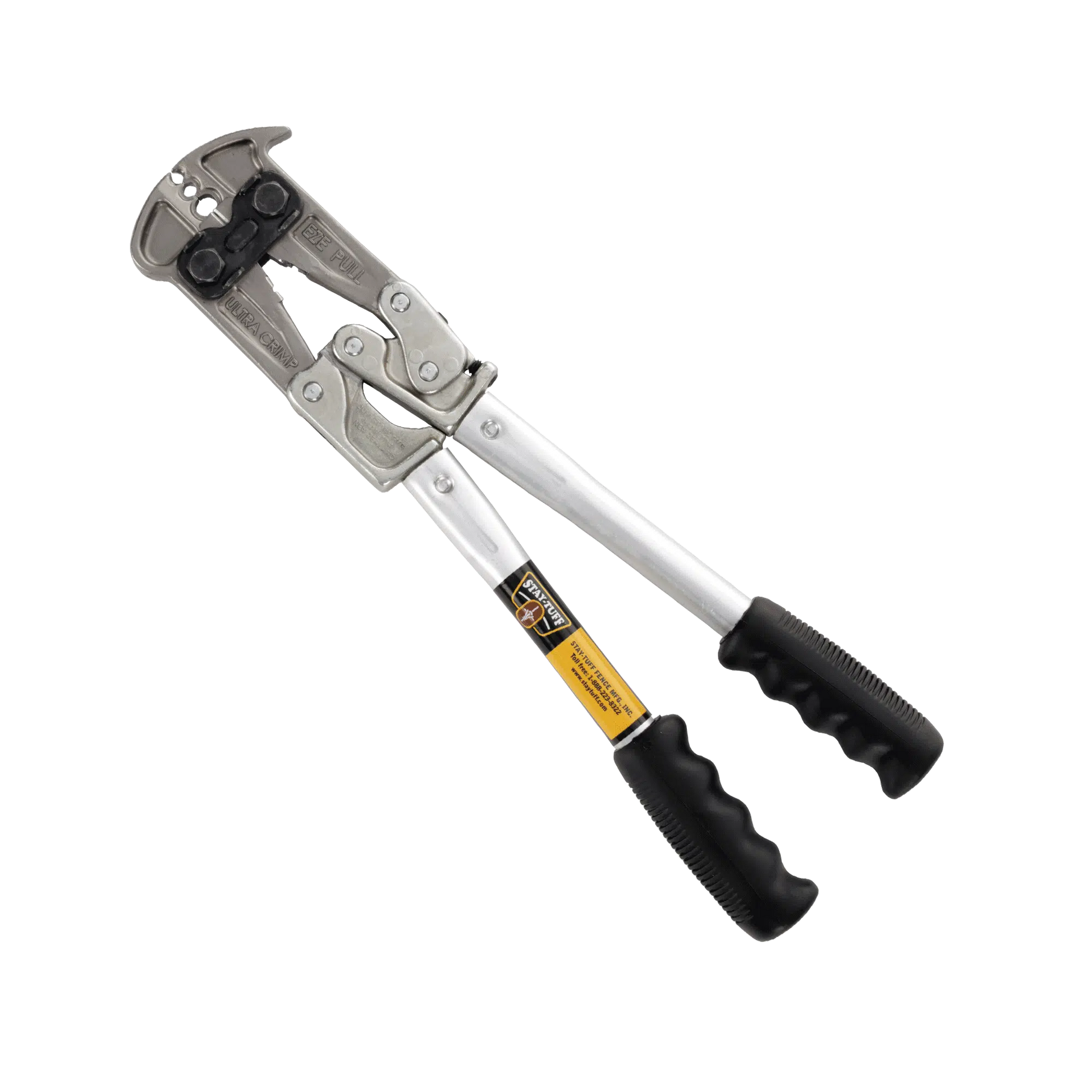 A Stay-Tuff fence crimping tool with black handles