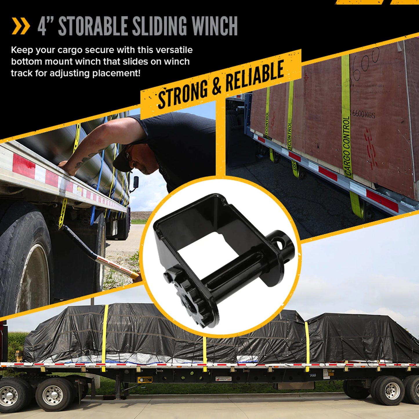 4" Storable Sliding Truck Tie Down Winch (Bottom Mount)