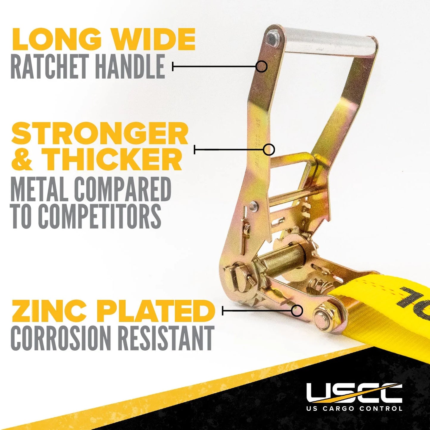 2" x 18' Ratchet Strap with Flat Hooks | Yellow