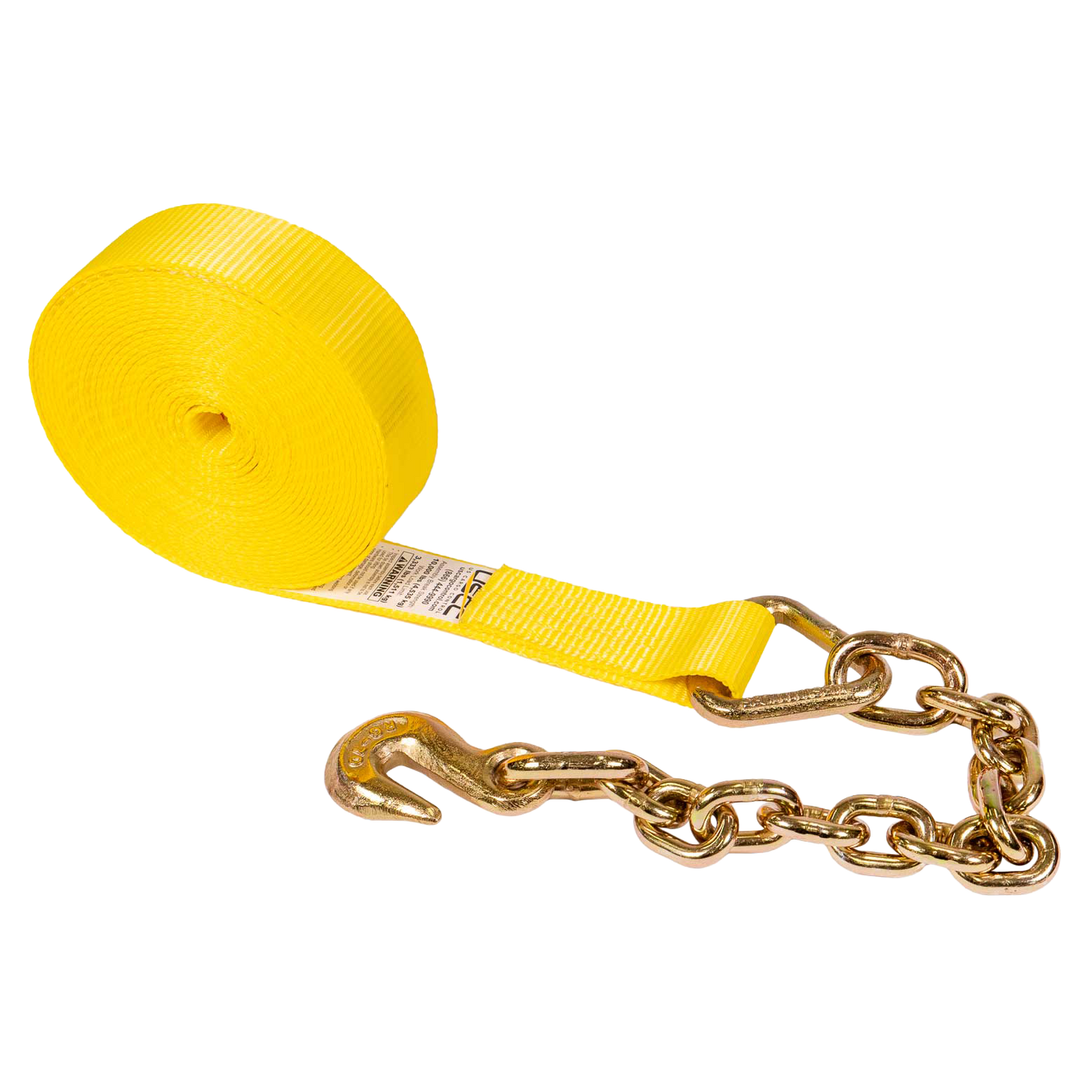 2" x 30' Winch Strap with Chain Extension | Yellow