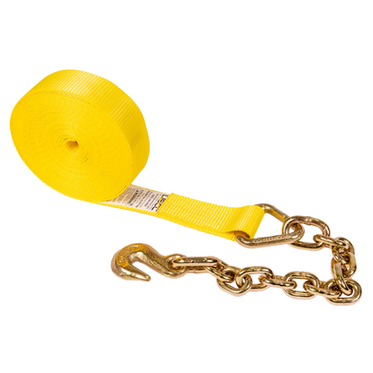 2" x 30' Winch Strap with Chain Extension | Yellow