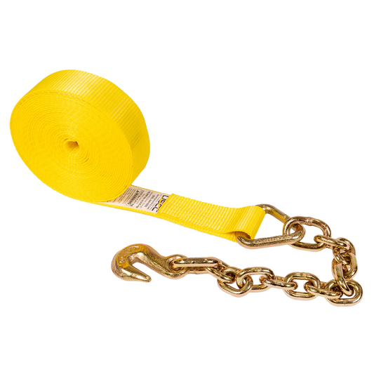 2" x 30' Winch Strap with Chain Extension | Yellow