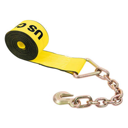 4" x 30' Winch Strap with 18" Chain Extension | Yellow