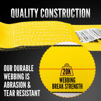 4" x 30' Winch Strap with Flat Hook | Yellow