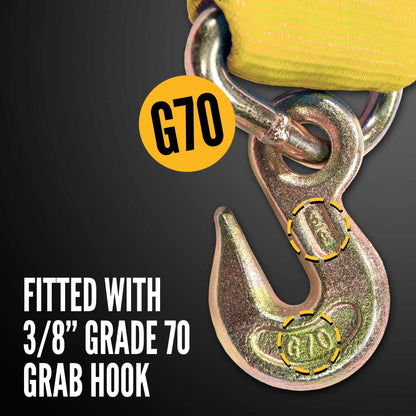 4" x 30' Winch Strap with Grab Hook | Yellow