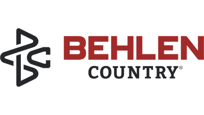 Behlen Country logo with red and black text on a white background
