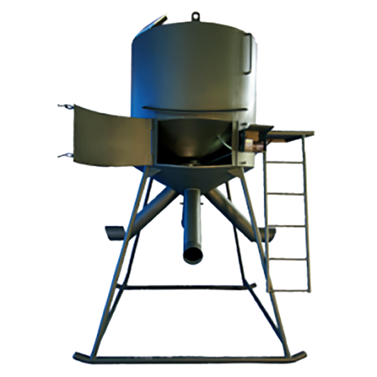 A metal wildlife feeder with a timer system.