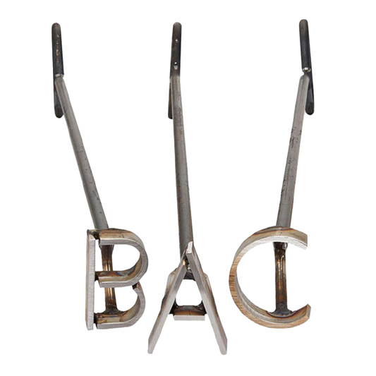Individual Character Fire Heated Branding Iron - Stainless Steel - With Handle 2" - 2 1/2"