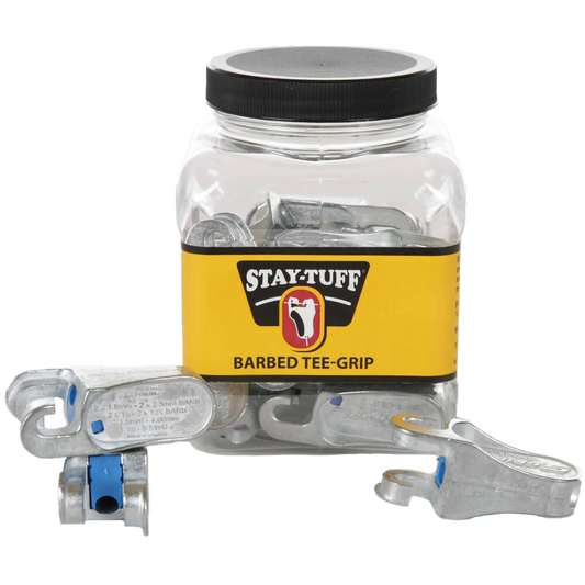 A plastic container of barbed tee grips