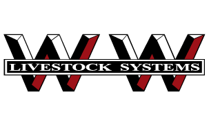 Logo of WW Livestock Systems with a black and red design on a white background