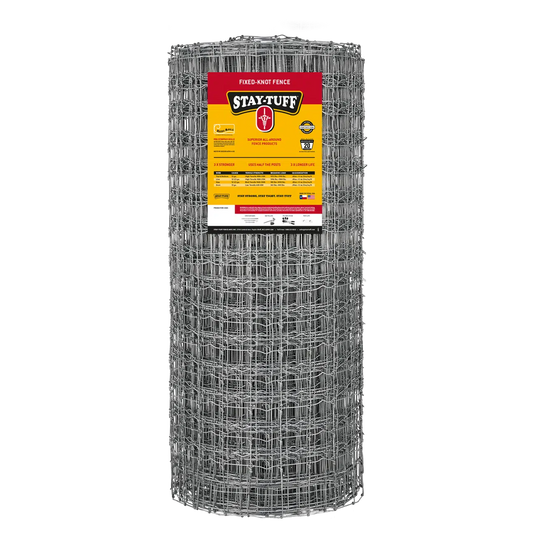 A roll of STAY-TUFF security fencing, which is a type of horse fencing, with a product label visible on the top