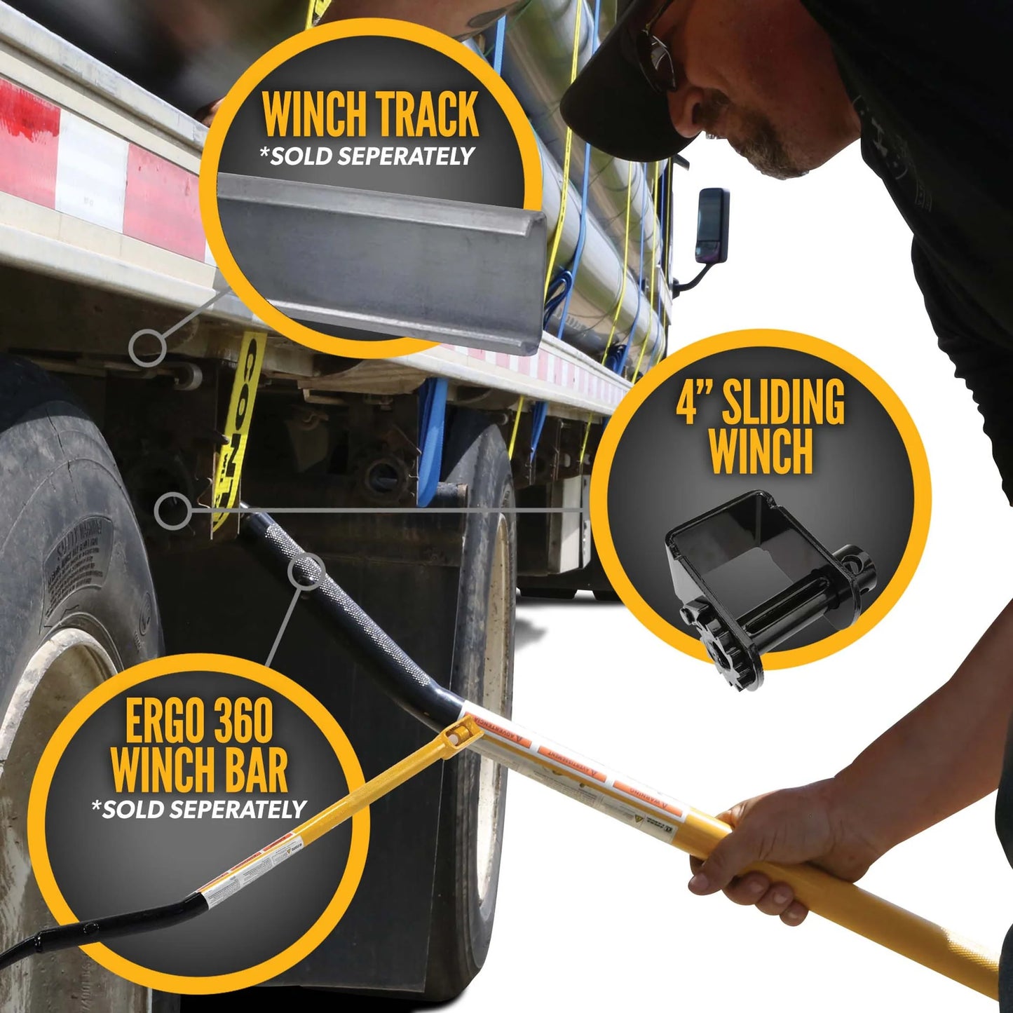 4" Storable Sliding Truck Tie Down Winch (Bottom Mount)